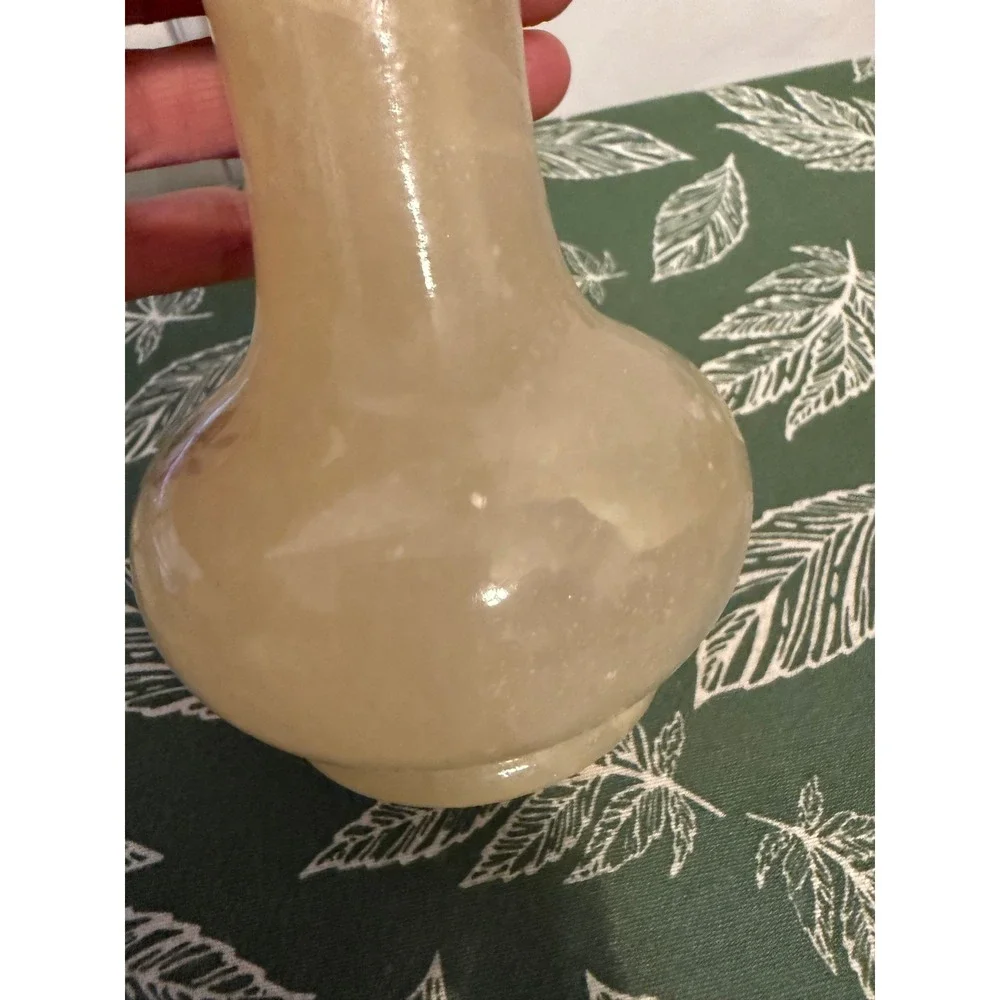 Vintage Genuine Alabaster Floral Rose Bud Vase Made in Italy Cream Stone 6.5in